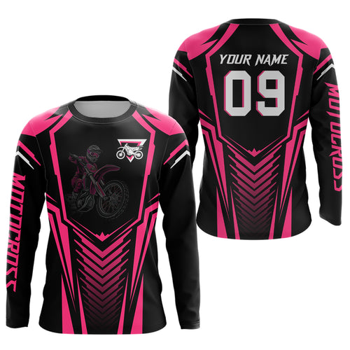 Adult&Kid Custom Motocross Jersey Pink UPF30+ MX Racing Biker Off-road Dirt Bike Racewear| CTP49