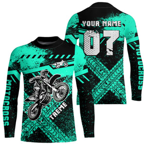 Adult&Kid Custom Turquoise Motocross Jersey for Men Women Upf30+ Extreme Dirt Bike Shirt| CTP75