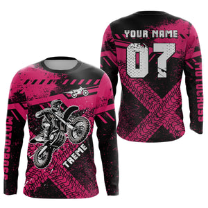 Adult&Kid Custom Pink Motocross Jersey for Men Women Upf30+ Extreme Dirt Bike Shirt| CTP75