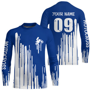 Adult&Kid blue custom dirt bike jersey Motocross jersey upf30+ mens women Motocross Shirt| CTP06