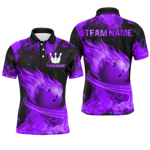 Purple Flame Bowling Jersey Men And Women Custom Bowling Shirts Unisex Polo Bowling Team Shirt CP07