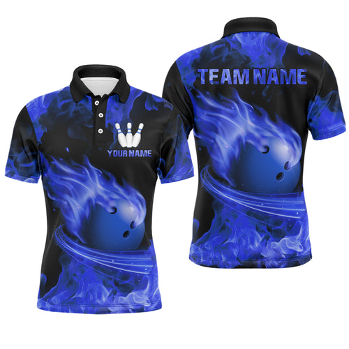 Blue Flame Bowling Jersey Men And Women Custom Bowling Shirts Unisex Polo Bowling Team Shirt CP07