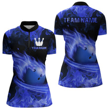 Load image into Gallery viewer, Custom Blue Flame Bowling Jersey For Men Bowling Shirt Team Bowling Quarter-Zip Shirt CP08
