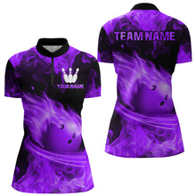 Load image into Gallery viewer, Custom Purple Flame Bowling Jersey For Men Bowling Shirt Team Bowling Quarter-Zip Shirt CP08