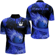 Load image into Gallery viewer, Custom Blue Flame Bowling Jersey For Men Bowling Shirt Team Bowling Quarter-Zip Shirt CP08