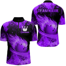 Load image into Gallery viewer, Custom Purple Flame Bowling Jersey For Men Bowling Shirt Team Bowling Quarter-Zip Shirt CP08
