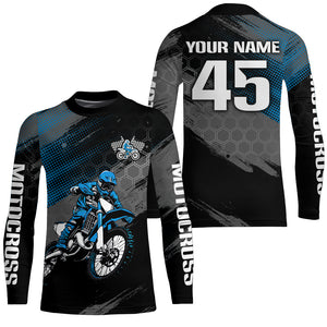 Adult&Kid Custom Blue Dirt Bike Jersey Motocross Jersey Upf30+ Motocross Shirt| CTP93