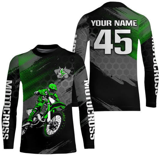 Adult&Kid Custom Green Dirt Bike Jersey Motocross Jersey Upf30+ Motocross Shirt| CTP93
