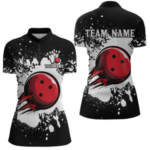 Black Bowling Jersey Men Women Custom Bowling Team Shirts Unisex Bowling Polo Quarter-zip CP32