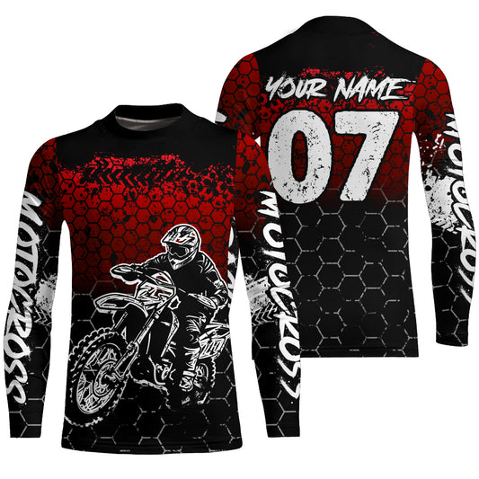 Red Motocross Jersey Upf30+ Custom Dirt Bike Jersey Mens Women Off-Road Jersey Adult&Kid| CTP04