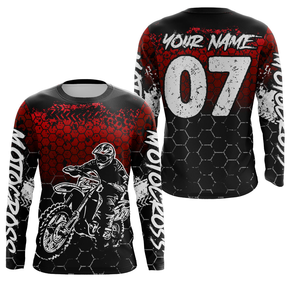 Red Motocross Jersey Upf30+ Custom Dirt Bike Jersey Mens Women Off-Road Jersey Adult&Kid| CTP04