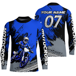Custom Dirt Bike Jersey Blue Motocross Jersey Upf30+ Mens Women Racing Shirt| CTP30