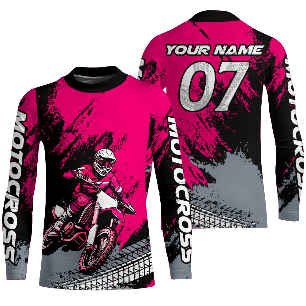 Custom Dirt Bike Jersey Pink Motocross Jersey Upf30+ Mens Women Racing Shirt| CTP30