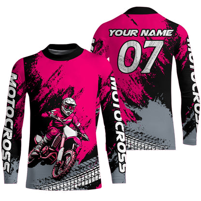 Custom Dirt Bike Jersey Pink Motocross Jersey Upf30+ Mens Women Racing Shirt| CTP30