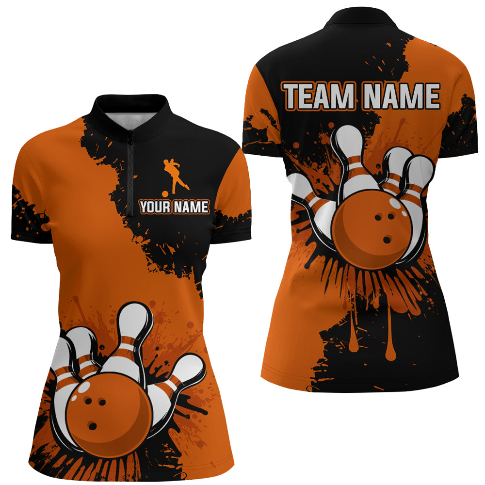 Custom Orange Bowling Jersey For Men Bowling Shirt Team Bowling Quarter-Zip Shirt CP05