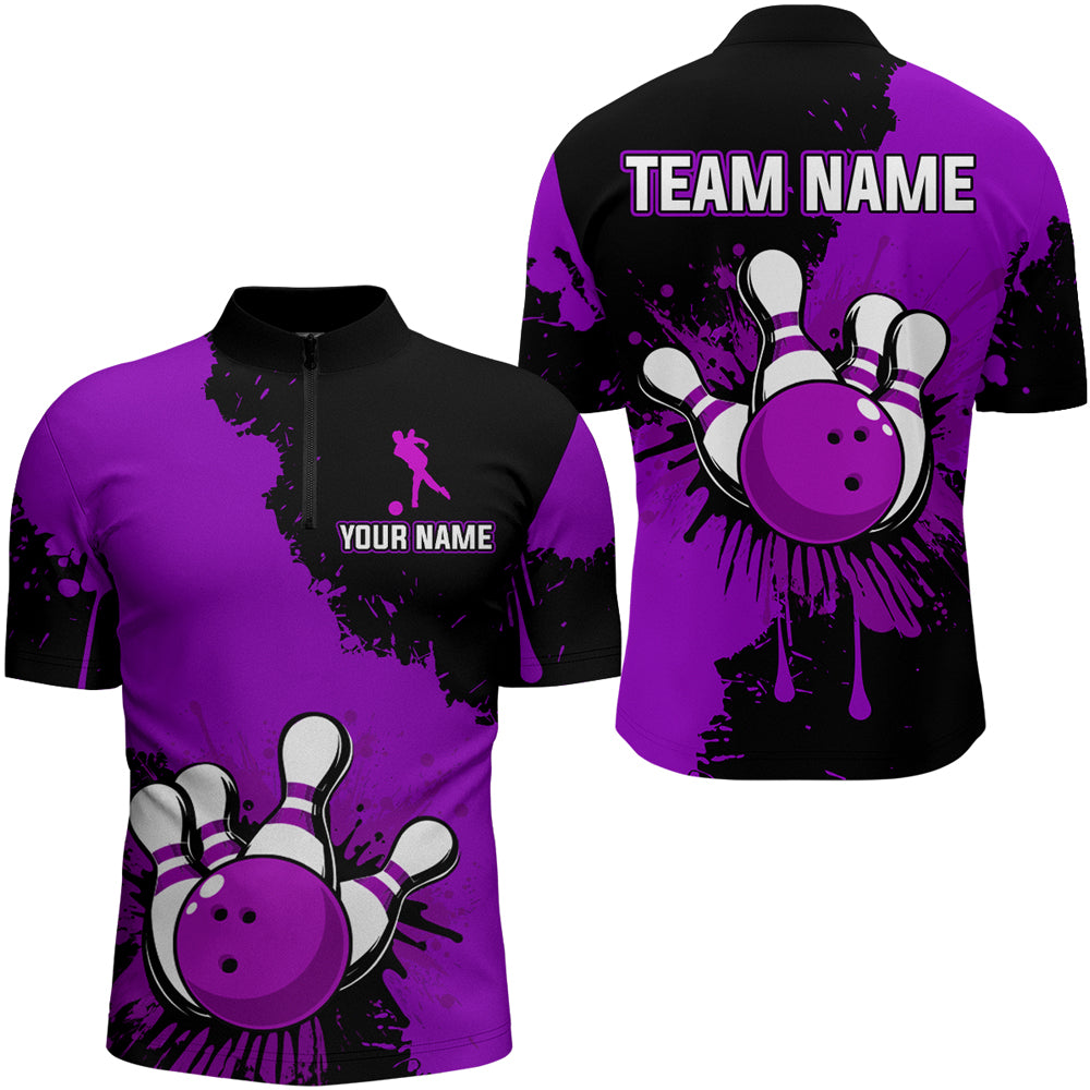Custom Purple Bowling Jersey For Men Bowling Shirt Team Bowling Quarter-Zip Shirt CP05