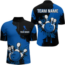 Load image into Gallery viewer, Custom Blue Bowling Jersey For Men Bowling Shirt Team Bowling Quarter-Zip Shirt CP05