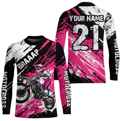 Adult&Kid pink custom dirt bike jersey Motocross jersey mens women braaap motocross shirt| CTP07