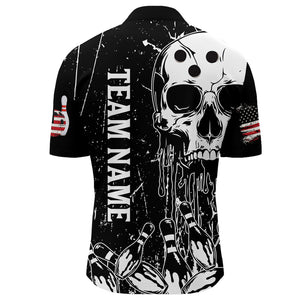 American Skull Bowling 1/4 Zip Shirt Men & Women Custom Bowling Team Jersey Patriotic CP01