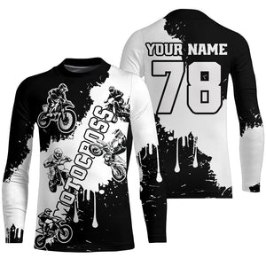 Black and white custom dirt bike jersey adult&kid Motocross jersey upf30+ mens women Motocross Shirt| CTP03