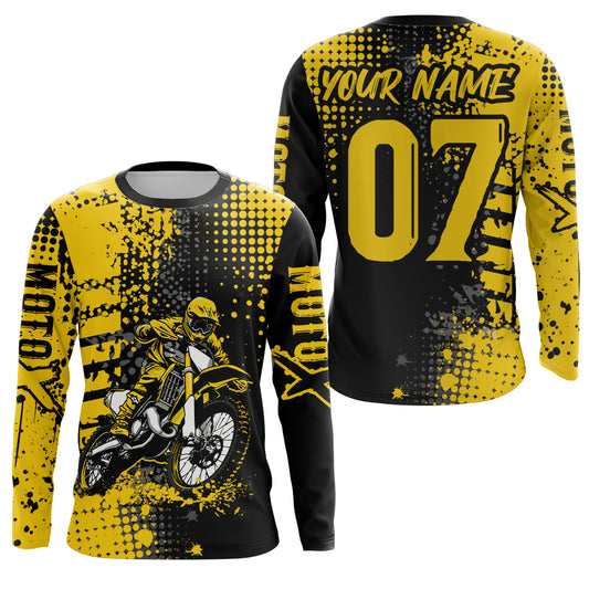 Adult&Kid Yellow Custom Dirt Bike Jersey Motocross Jersey Upf30+ Motocross Shirt| CTP73