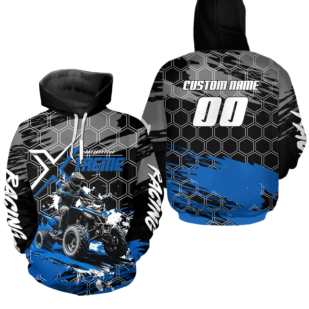Blue Atv Racing Hoodie Custom Quad Bike Shirt Upf30+ Adult Youth Off-Road Atv Motocross Hoooded  NHN008