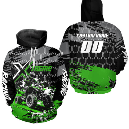Green Atv Racing Hoodie Custom Quad Bike Shirt Upf30+ Adult Youth Off-Road Atv Motocross Hoooded  NHN008