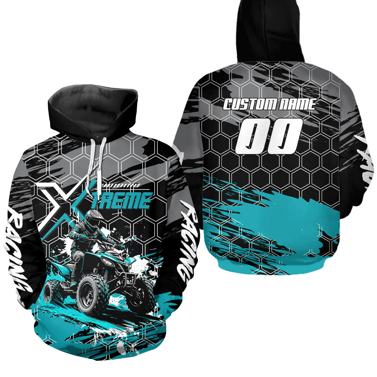 Turquoise Atv Racing Hoodie Custom Quad Bike Shirt Upf30+ Adult Youth Off-Road Atv Motocross Hoooded  NHN008