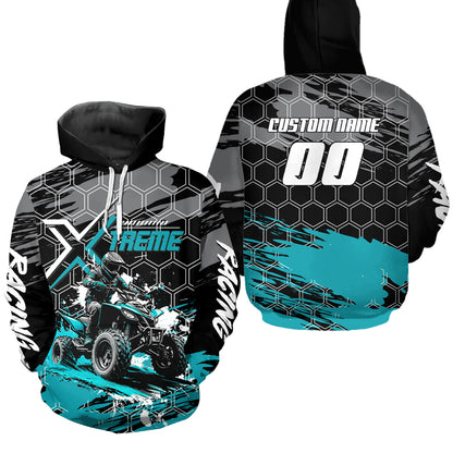 Turquoise Atv Racing Hoodie Custom Quad Bike Shirt Upf30+ Adult Youth Off-Road Atv Motocross Hoooded  NHN008