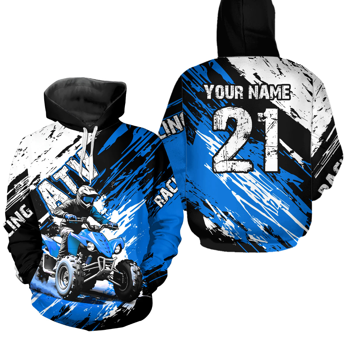 Blue Atv Motocross Hoodie Custom Off-Road Quad Bike Hoodies For Men Women Kid Youth NHN006