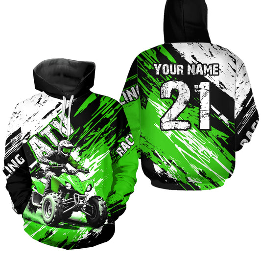Green Atv Motocross Hoodie Custom Off-Road Quad Bike Hoodies For Men Women Kid Youth NHN006