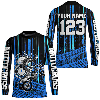 Blue Motocross Jersey Upf30+ Custom Dirt Bike Jersey Mens Women Off-Road Jersey Adult&Kid| CTP60