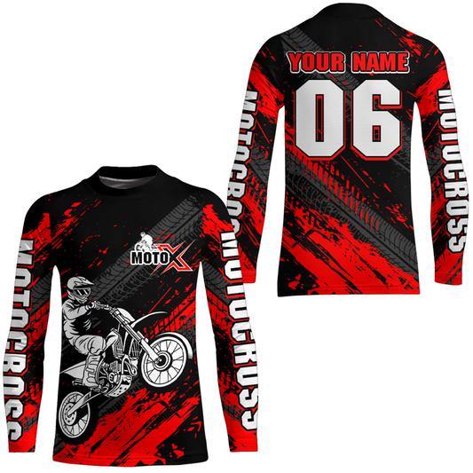 Red Motocross Jersey Upf30+ Custom Dirt Bike Jersey Mens Women Off-Road Jersey Adult&Kid| CTP48
