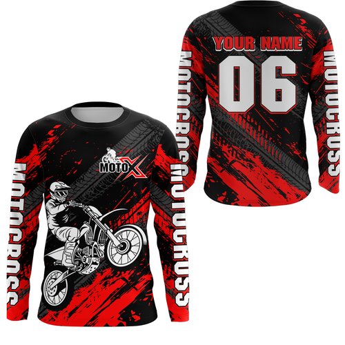 Red Motocross Jersey Upf30+ Custom Dirt Bike Jersey Mens Women Off-Road Jersey Adult&Kid| CTP48