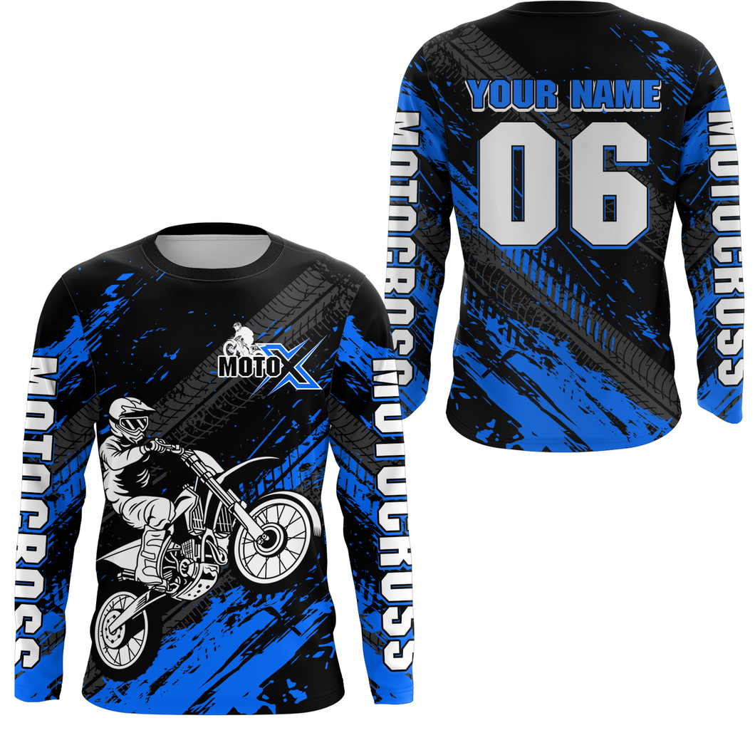 Blue Motocross Jersey Upf30+ Custom Dirt Bike Jersey Mens Women Off-Road Jersey Adult&Kid| CTP48