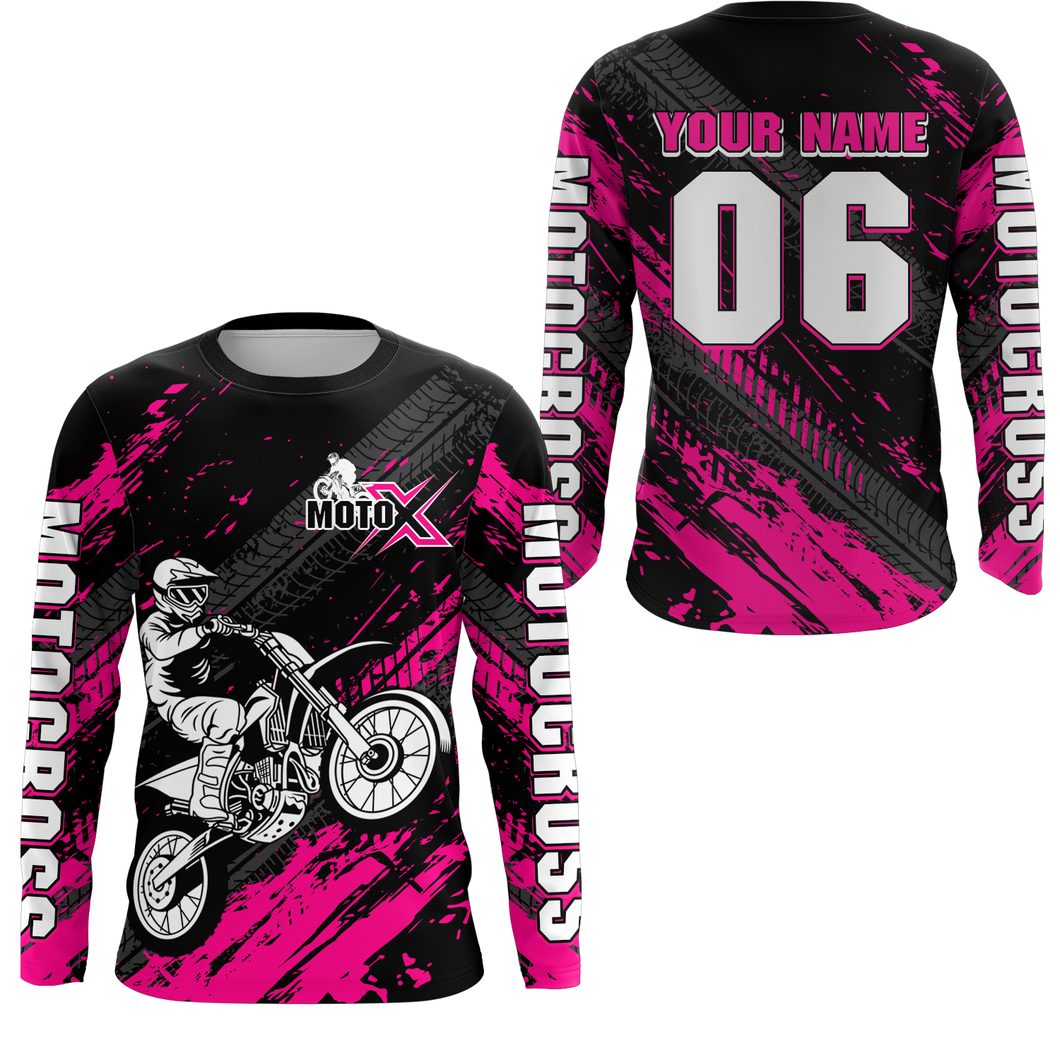Pink Motocross Jersey Upf30+ Custom Dirt Bike Jersey Mens Women Off-Road Jersey Adult&Kid| CTP48