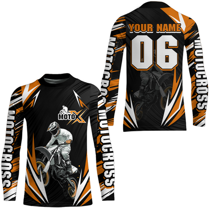 Adult&Kid Custom Orange Motocross Jersey for Men Women Upf30+ Extreme Dirt Bike Shirt| CTP76