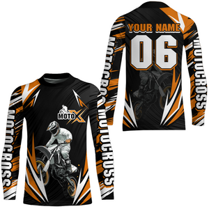 Adult&Kid Custom Orange Motocross Jersey for Men Women Upf30+ Extreme Dirt Bike Shirt| CTP76