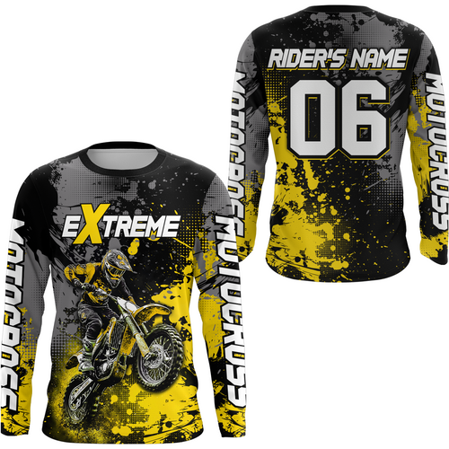 Adult&Kid yellow custom dirt bike jersey motocross jersey mens women extreme motocross shirt| CTP08