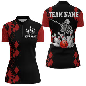 Skull Bowling Jersey Men And Women Custom Bowling Team Shirts Unisex Bowling Polo Quarter-zip CP22