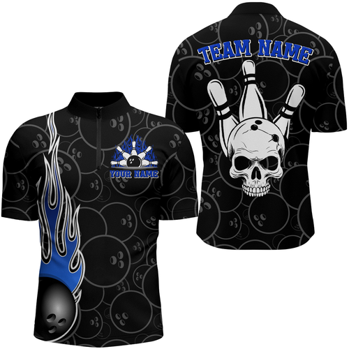 Men Skull Bowling Jersey Custom Bowling Team Shirts Unisex Bowling Men Short Sleeve Quarter-zip Shirt CP30