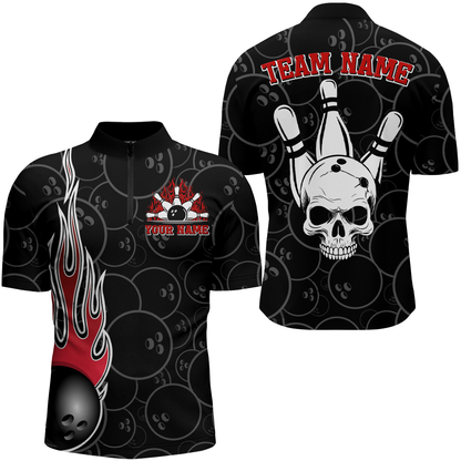 Men Skull Bowling Jersey Custom Bowling Team Shirts Unisex Bowling Men Short Sleeve Quarter-zip Shirt CP30