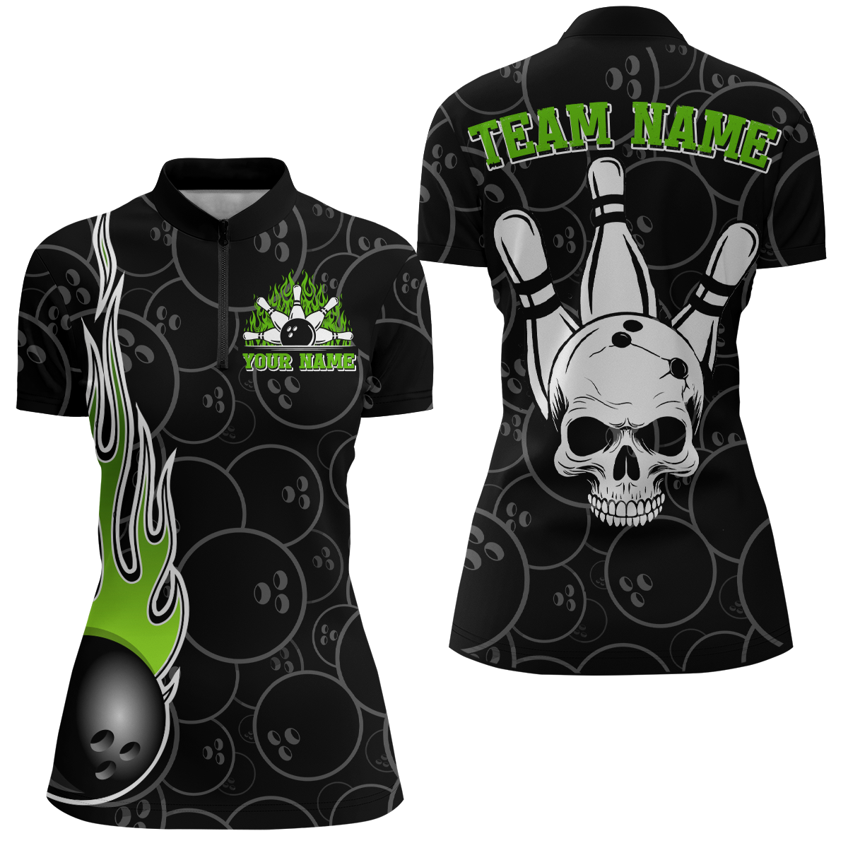 Women Skull Bowling Jersey Custom Bowling Team Shirts Unisex Bowling Women Short Sleeve Quarter-zip Shirt CP30