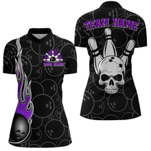 Load image into Gallery viewer, Women Skull Bowling Jersey Custom Bowling Team Shirts Unisex Bowling Women Short Sleeve Quarter-zip Shirt CP30
