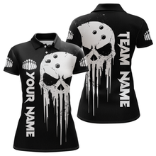 Load image into Gallery viewer, Black Skull Bowling Jersey Women Custom Bowling Team Shirts Bowling Women Polo Shirt CP31