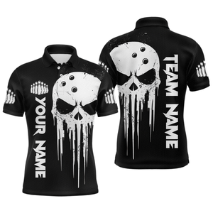 Black Skull Bowling Jersey Men Custom Bowling Team Shirts Bowling Men Polo Shirt CP31