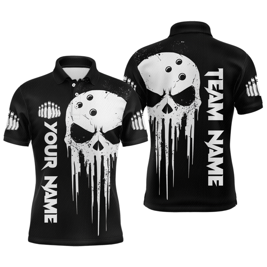 Black Skull Bowling Jersey Men Custom Bowling Team Shirts Bowling Men Polo Shirt CP31