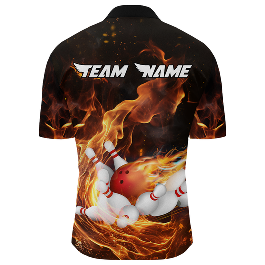 Custom Flame Bowling Jersey For Men Bowling Shirt Team Bowling Quarter-Zip Shirt CP10