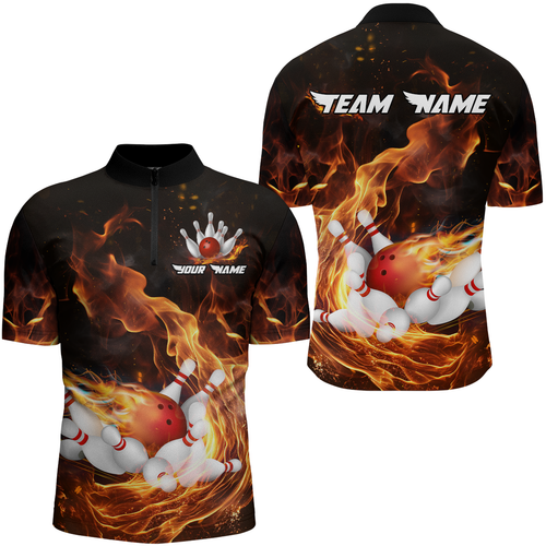 Custom Flame Bowling Jersey For Men Bowling Shirt Team Bowling Quarter-Zip Shirt CP10