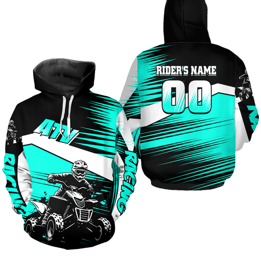 Custom Turquoise ATV Motocross Hoodie Jersey Kids Youth Quad Racing Hoodie Shirt For Men Women NHN001